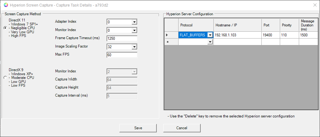 Setup Window Edit Capture Configuration